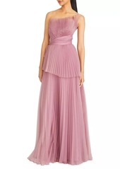 Theia Delphine Pleated One-Shoulder Organza Gown
