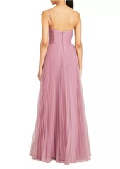 Theia Delphine Pleated One-Shoulder Organza Gown