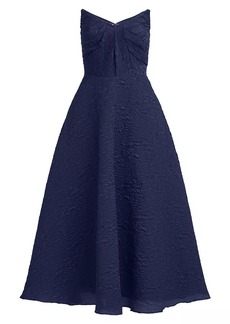 Theia Ellie Crinkle Calf-Length A-Line Midi-Dress