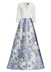 Theia Floral Contrast Crepe Gown