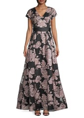 Theia Hand-Beaded Metallic Floral Gown