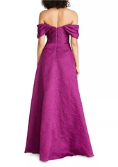 Theia Joelle Jacquard Off-The-Shoulder Gown