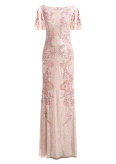 Theia Katya Beaded & Floral-Embroidered Gown