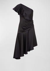 Theia Lara One-Shoulder Flutter-Sleeve Midi Dress