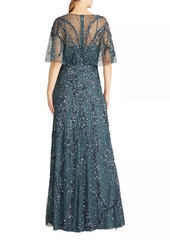 Theia Lavinia Beaded Capelet Gown