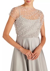 Theia Lori Glimmer Imitation-Pearl-Embellished Satin Dress