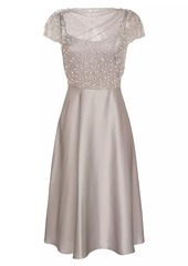 Theia Lori Glimmer Imitation-Pearl-Embellished Satin Dress