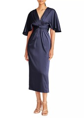 Theia Lucia V-Neck Midi Dress