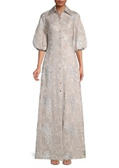 Theia Metallic Puff-Sleeve Gown