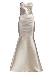 Theia Metallic Strapless Stretch Lamé Mermaid Gown