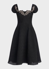 Theia Milena Crystal Jacquard Midi Dress