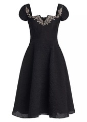 Theia Milena Embellished Jacquard A-Line Dress