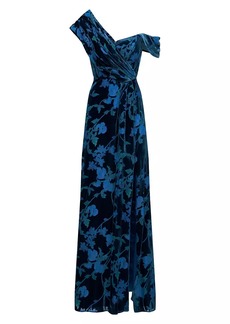 Theia Priscilla Floral Burnout Velvet Gown