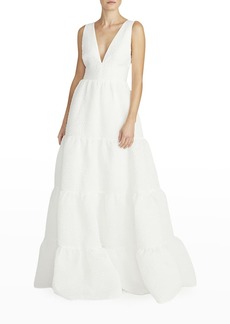 Theia Regina V-Neck Tiered A-Line Gown