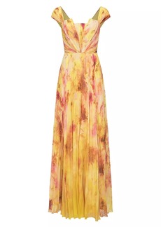 Theia Rian Pleated Chiffon Gown