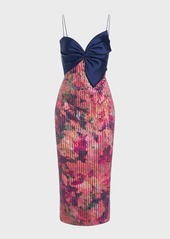 Theia Rosa Sleeveless Sequin Bow-Front Midi Dress