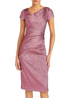 Theia Rose Metallic Asymmetric Sheath Dress