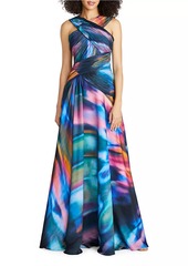 Theia Stacy Printed Halterneck Gown