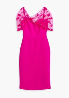 Theia - Appliquéd mesh-paneled woven dress - Pink - US 0