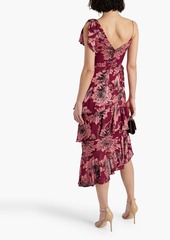 Theia - Asymmetric tiered floral-print fil coupé chiffon midi dress - Burgundy - US 0