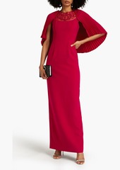 Theia - Cape-effect embellished crepe gown - Red - US 2
