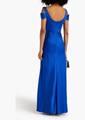 Theia - Lina cold-shoulder draped satin-crepe gown - Blue - US 4