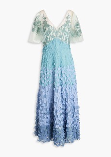 Theia - Dégradé embellished tulle midi dress - Blue - US 2