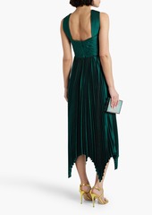 Theia - Eleanora asymmetric pleated satin midi dress - Green - US 4