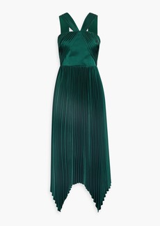 Theia - Eleanora asymmetric pleated satin midi dress - Green - US 4