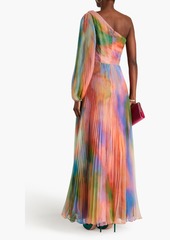 Theia - Elle one-sleeve pleated tie-dyed chiffon gown - Multicolor - US 2