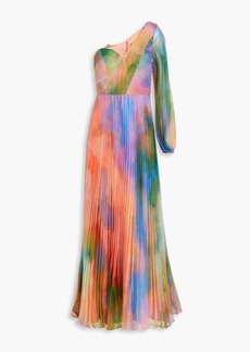 Theia - Elle one-sleeve pleated tie-dyed chiffon gown - Multicolor - US 2