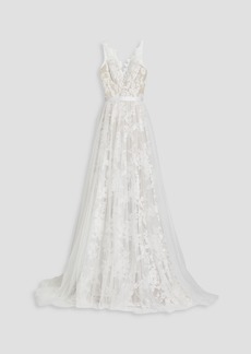 Theia - Ingrid embellished tulle and point d'esprit wedding gown - White - US 12