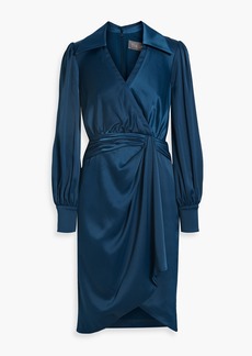 Theia - Jodi wrap-effect hammered-satin dress - Blue - US 6