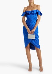 Theia - Odessa off-the-shoulder ruffled satin-crepe dress - Blue - US 0
