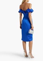 Theia - Odessa off-the-shoulder ruffled satin-crepe dress - Blue - US 0