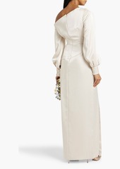Theia - One-shoulder draped satin-crepe gown - White - US 0