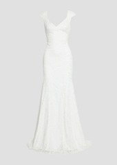 Theia - Open-back draped lace bridal gown - White - US 10
