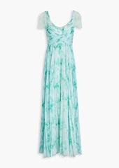 Theia - Pleated floral-print chiffon gown - Blue - US 10