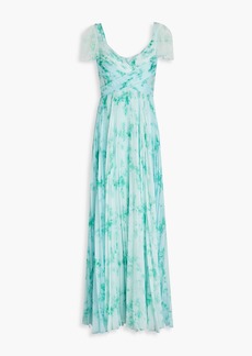 Theia - Pleated floral-print chiffon gown - Blue - US 2
