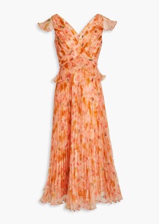 Theia - Holly pleated floral-print organza midi dress - Orange - US 6