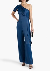 Theia - Portia one-shoulder draped satin-crepe jumpsuit - Blue - US 4