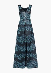 Theia - Sequin-embellished metallic floral-jacquard gown - Blue - US 14