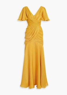 Theia - Tamara wrap-effect metallic georgette gown - Yellow - US 0