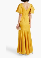 Theia - Tamara wrap-effect metallic georgette gown - Yellow - US 0