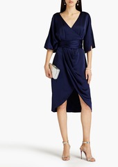 Theia - Alicia wrap-effect ruched stretch-satin dress - Blue - US 0