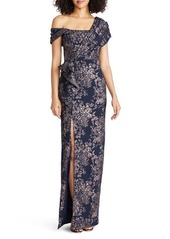 Theia Amaris Floral Jacquard One-Shoulder Gown