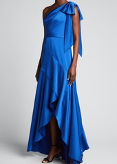 Theia Ariel One-Shoulder High-Low Satin Gown