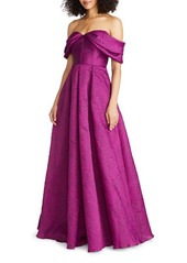 Theia Joelle Jacquard Off the Shoulder Gown