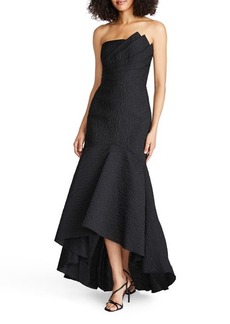 Theia Lana Jacquard Strapless High-Low Gown