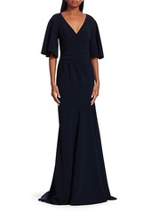 Theia Wrap-Front V-Neck Gown